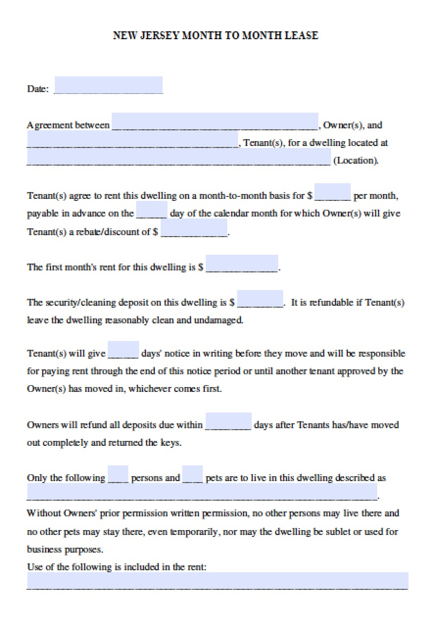 New Jersey Residential Lease Agreement Template