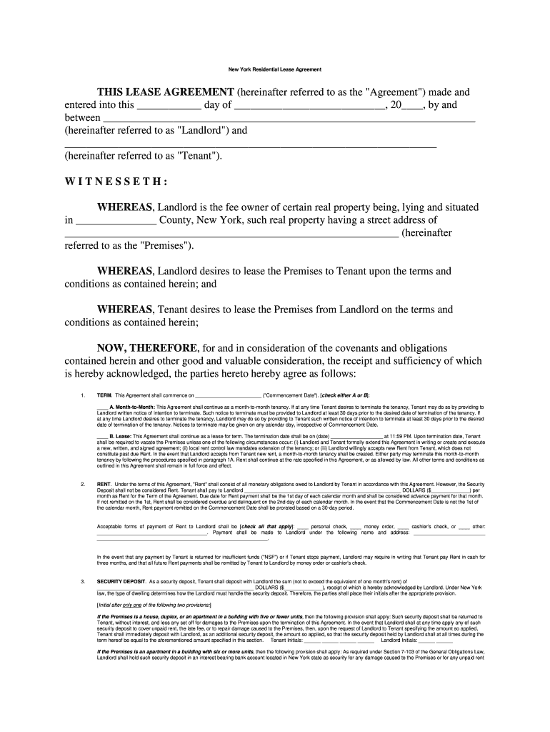 New York Residential Lease Agreement 2020 Fill And Sign Printable 