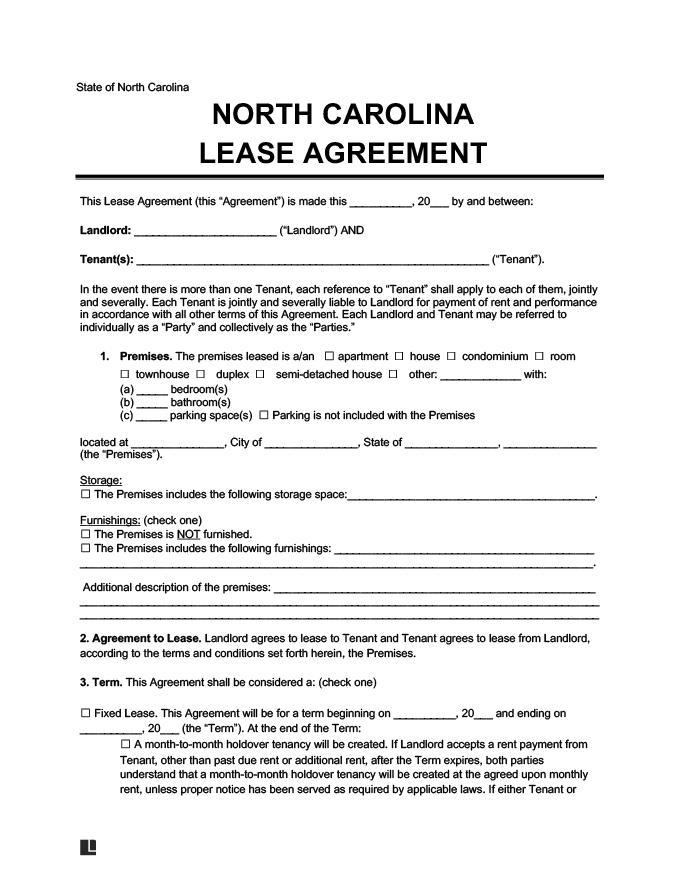 North Carolina Residential Lease Agreement Create Download