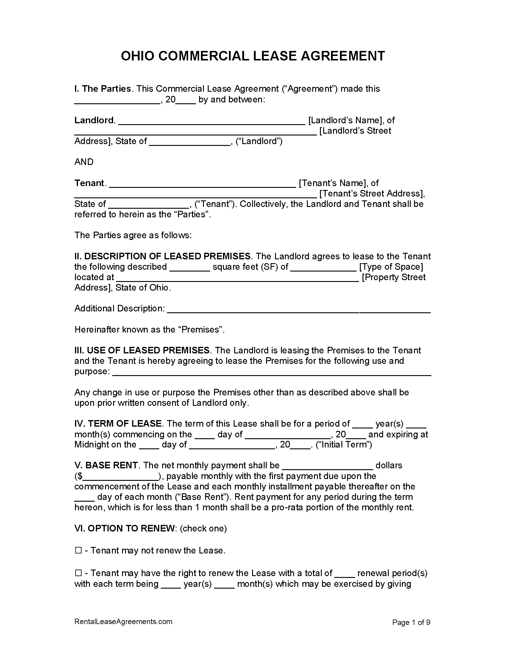 Ohio Commercial Lease Agreement PDF MS Word Free Printable Rental 