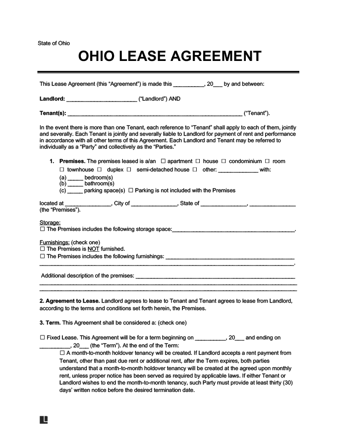 Ohio Residential Lease Rental Agreement Form PDF Legal Templates