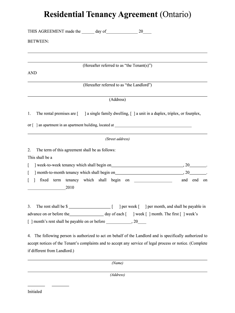 Ontario Residential Lease Agreement Template Printable Form 