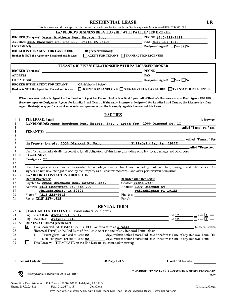 Pa Lease Agreement Template PDF Template