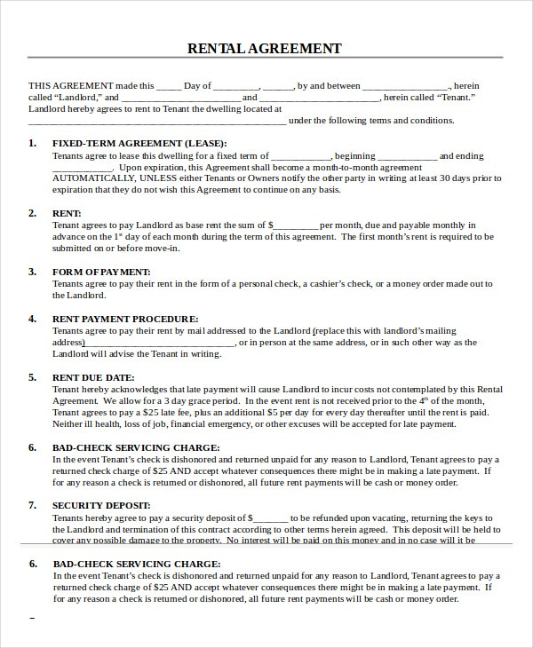 Renters Lease Agreement Printable