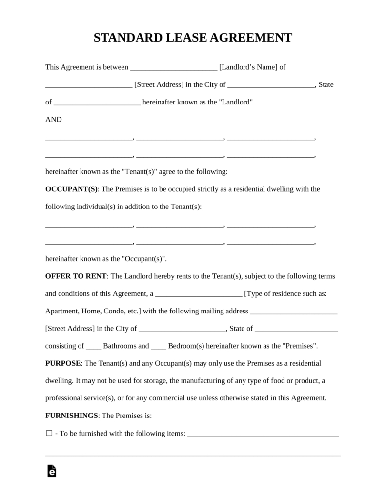 Printable Sample Residential Lease Form Laywers Template Forms 
