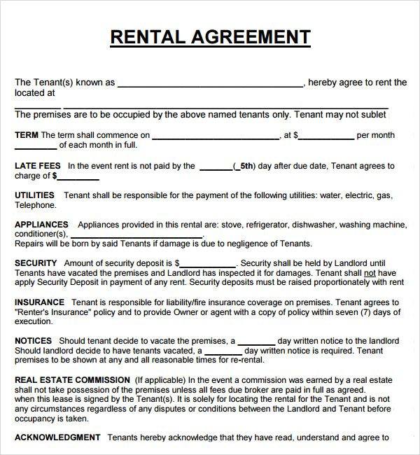 Rental Agreement Real Estate Forms Rental Agreement Templates 