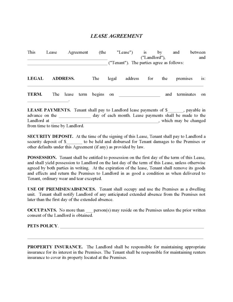 Residential Lease Agreement Fillable PDF Free Printable Legal Forms ...