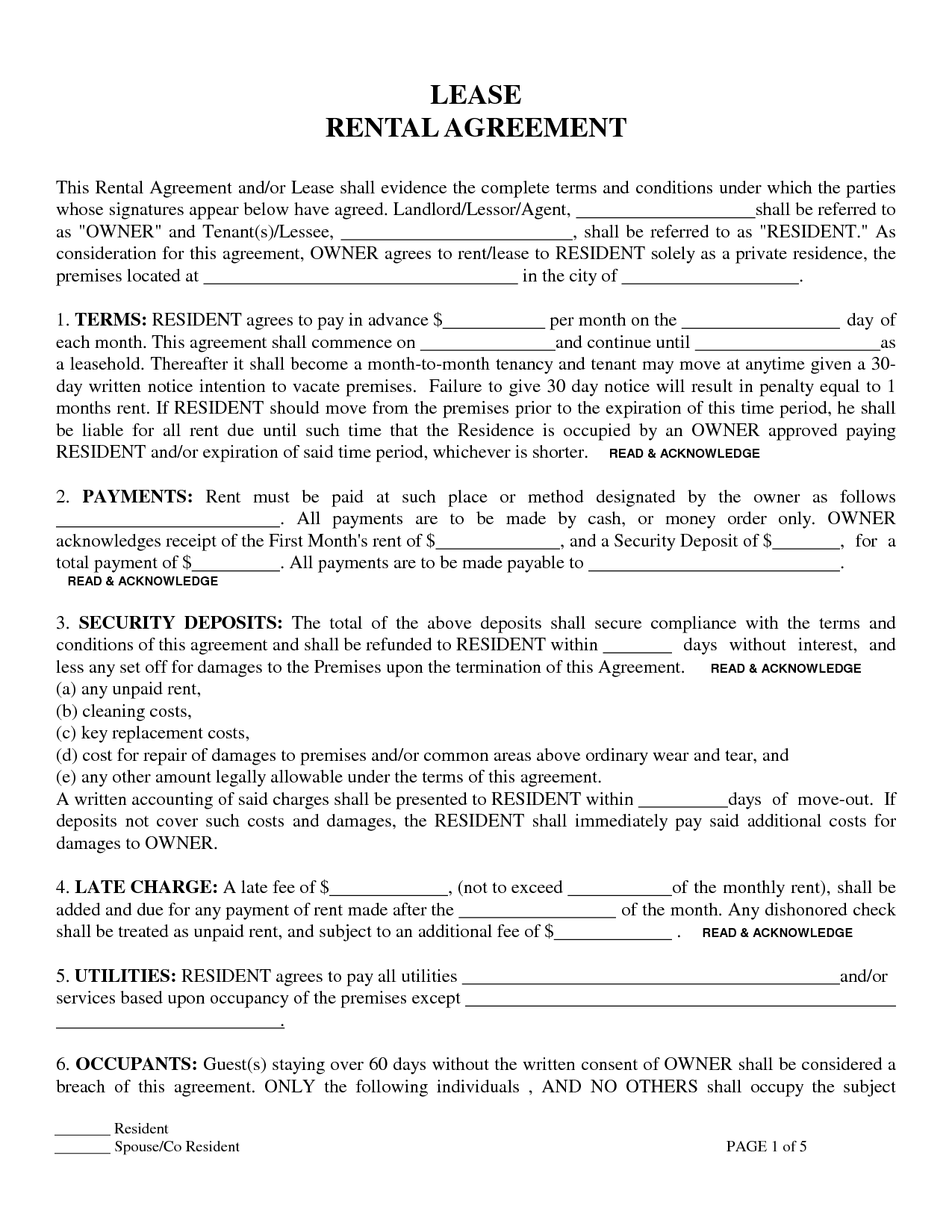 Residential Lease Agreement Form Lease Agreement Free Printable 