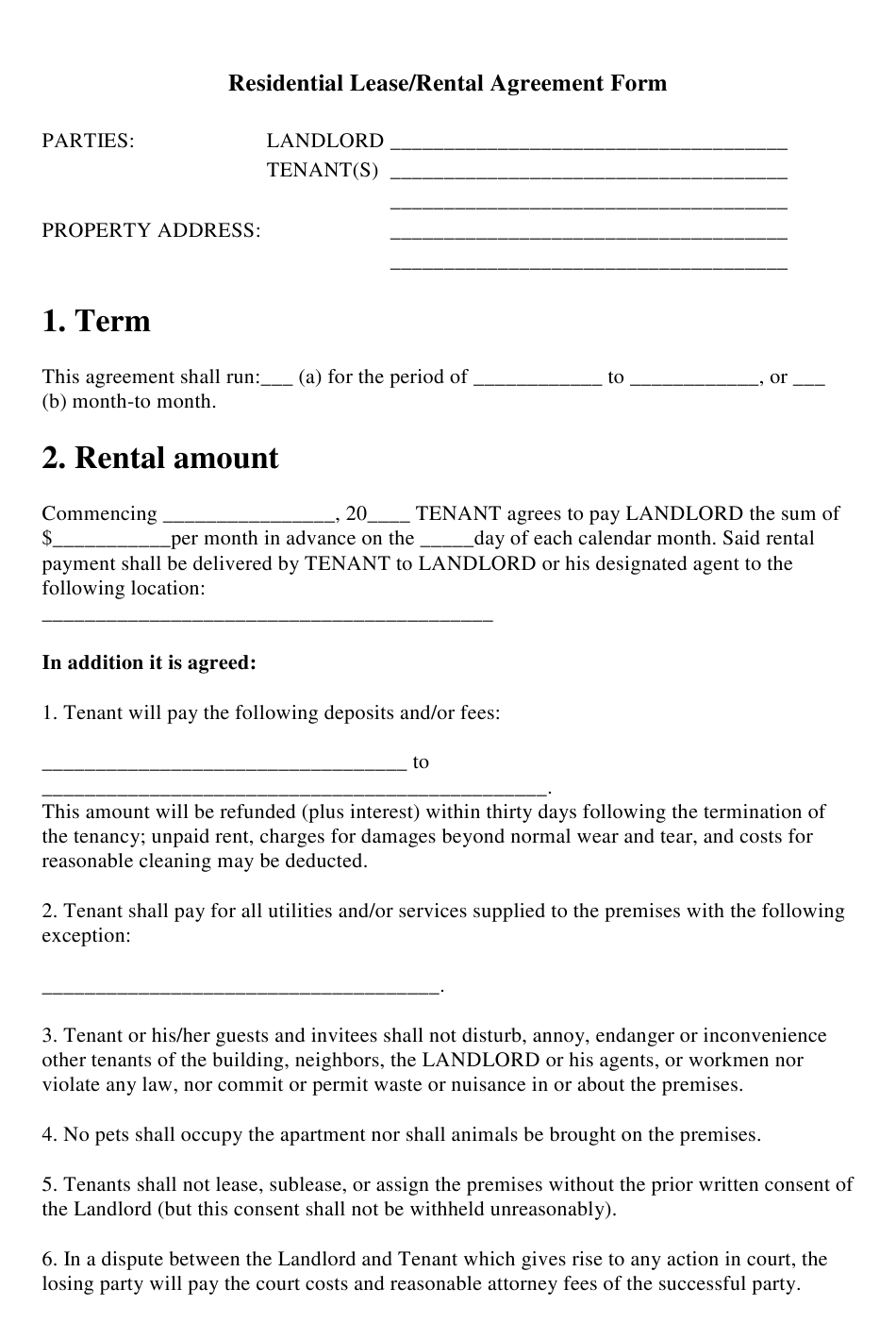 Residential Lease Rental Agreement Template Download Printable PDF 