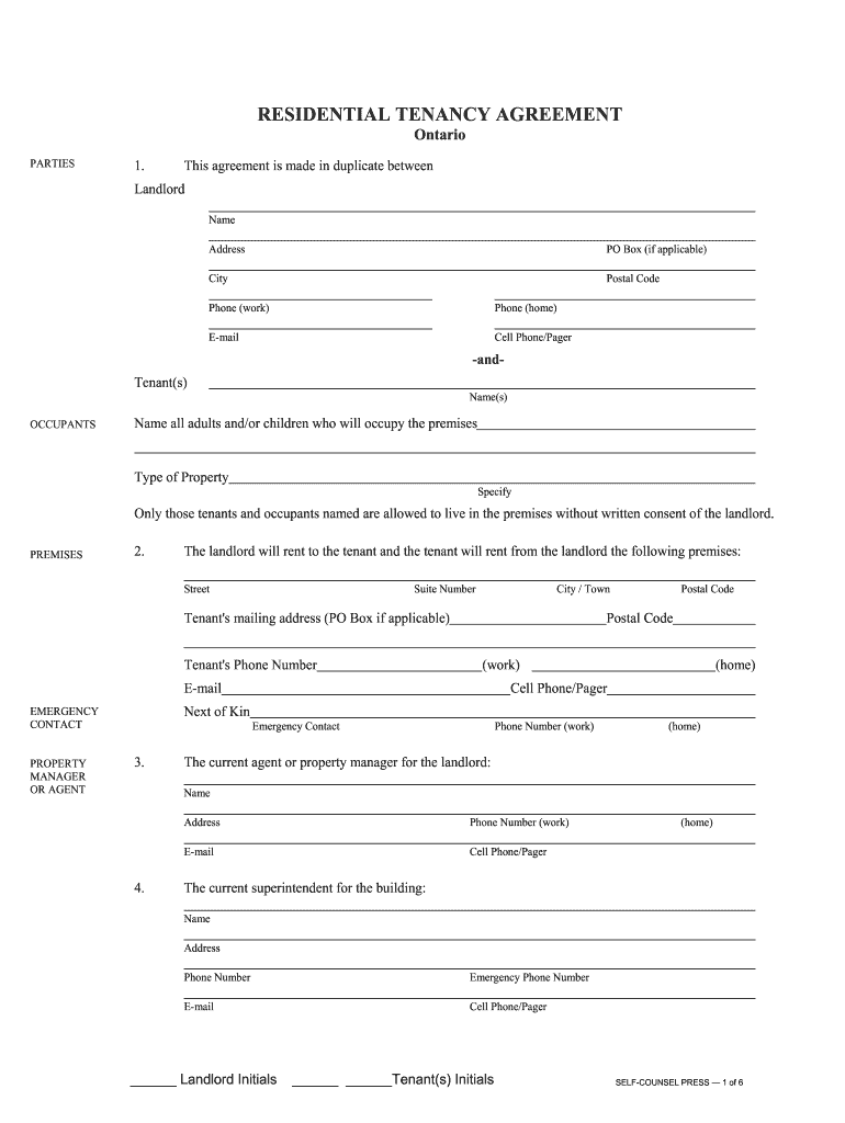 Residential Tenancy Agreement Ontario Fillable Fill Out Sign Online 