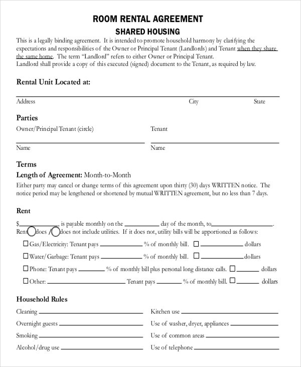 Room Rental Agreement Template 12 Free Word PDF Free Download 