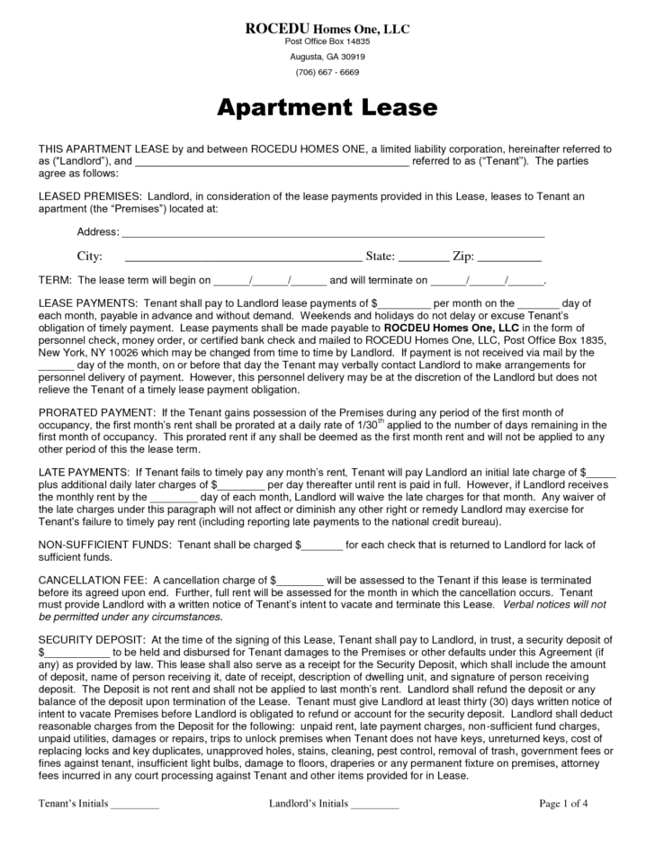Apartment Lease Template FREE Printable