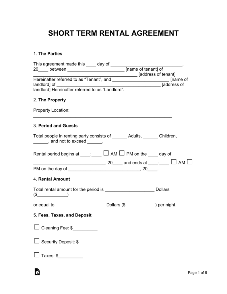 Short Term Vacation Rental Lease Agreement EForms Free Fillable 