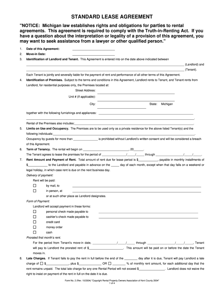 Simple Rental Agreement Michigan Fill Online Printable Fillable 