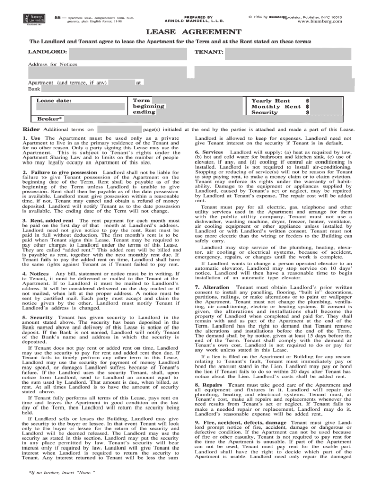 FREE Printable T 186 Lease Agreement