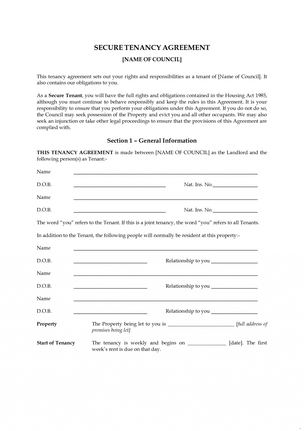 Tenancy Agreement Templates In Word Format Excel Template