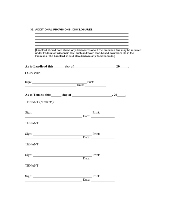 Wisconsin Standard Residential Lease Agreement Free Download