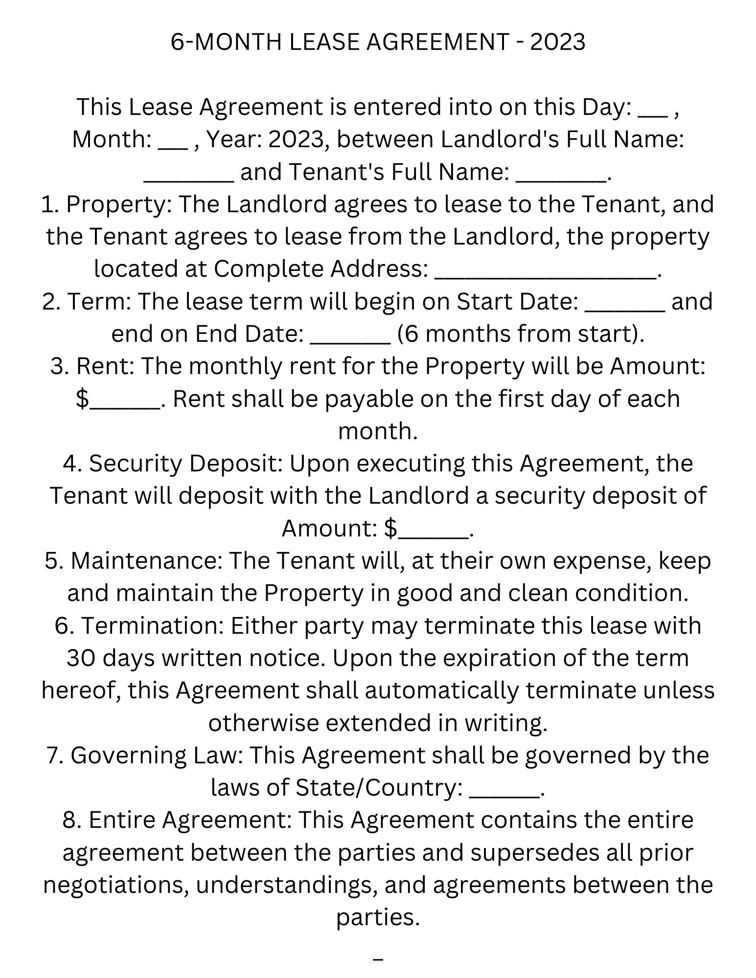 6-Month Lease Agreement Template, Digital Download: Pdf - Etsy Uk within Rent For 6-Month Contract