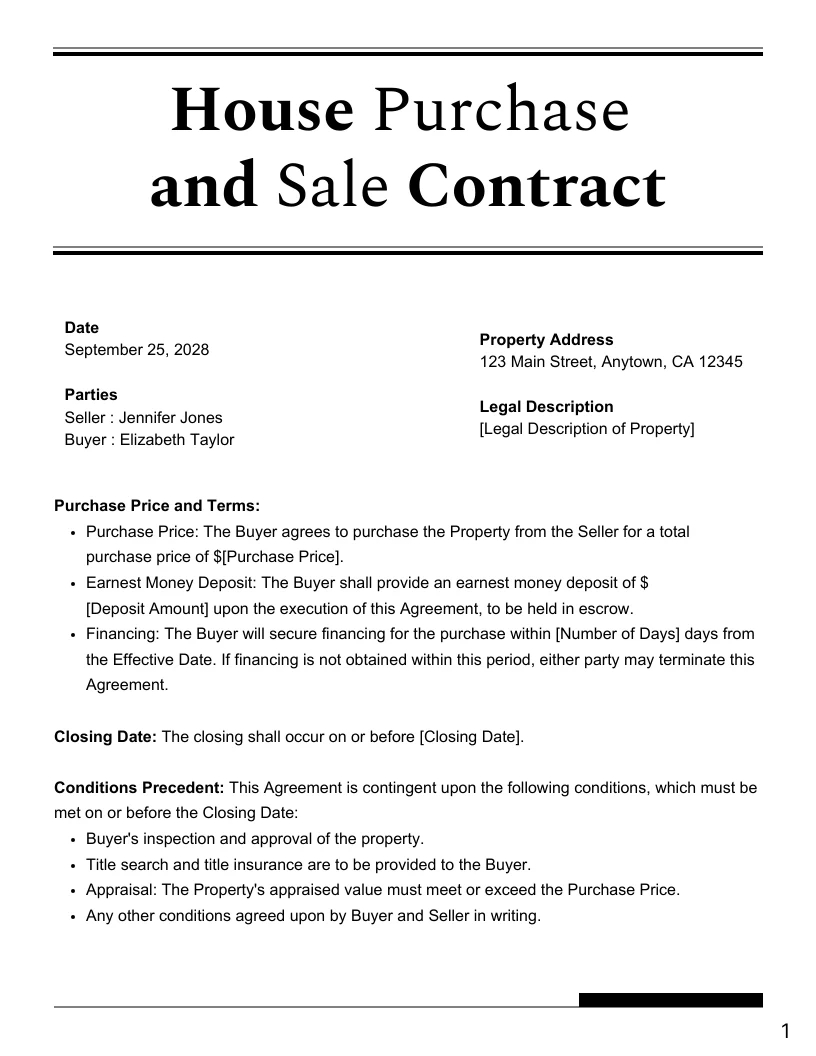 Black White House Purchase And Sale Agreement Contract Template regarding Black And White Agreement Template