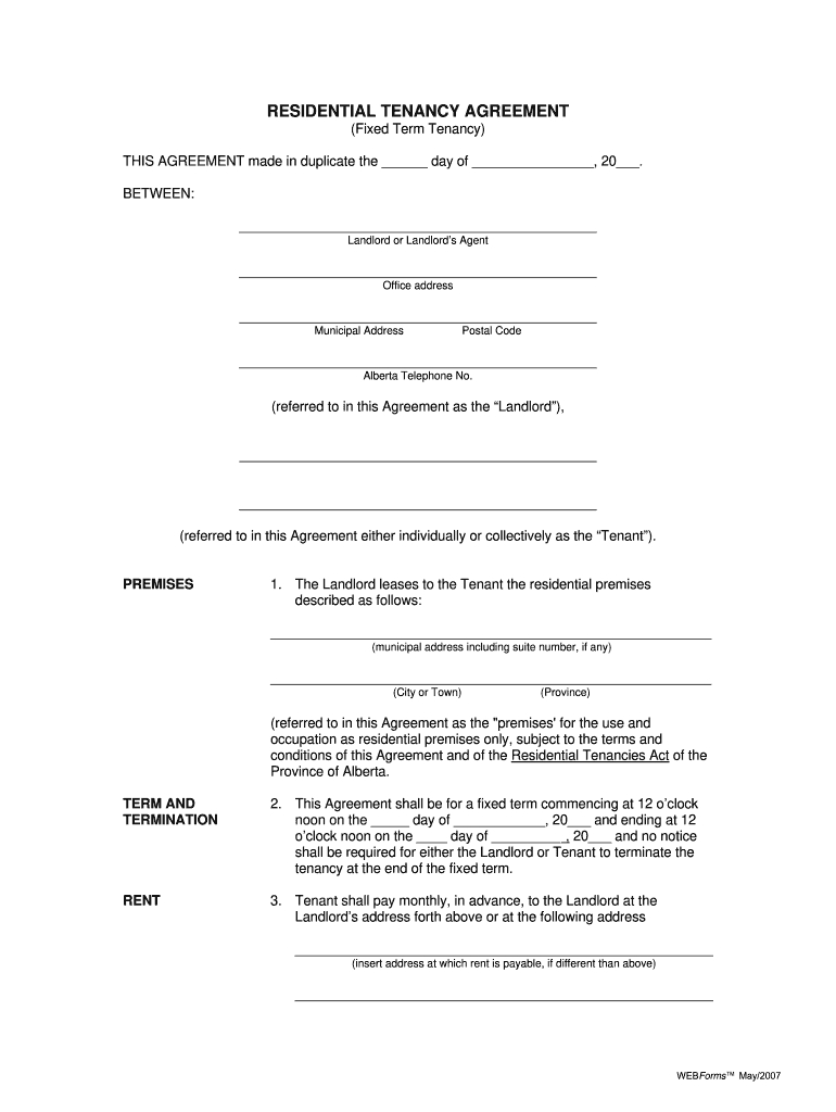 Canada Residential Tenancy Agreement Form - Fill Online, Printable pertaining to Printable Lease Agreement Alberta