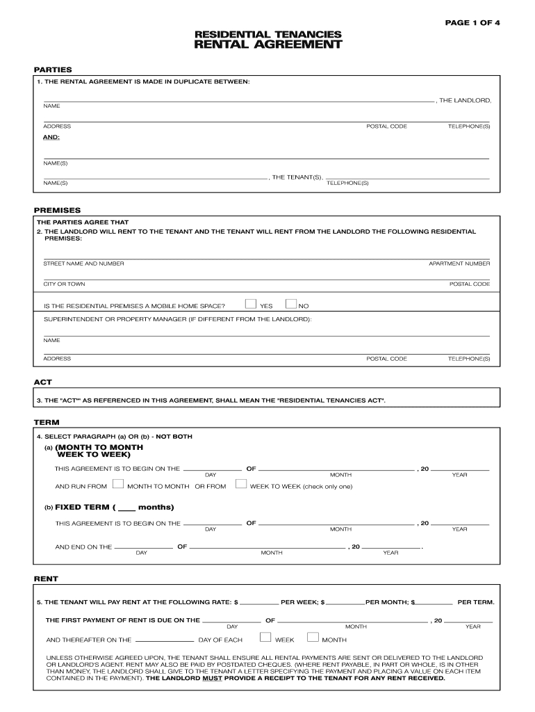 Canada Standard Rental Agreement - Newfoundland Form - Fill Online regarding Printable Lease Agreementfiller