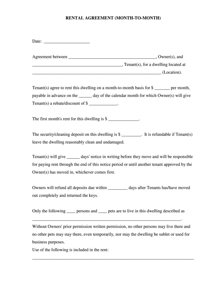 Free Printable Monthly Lease Agreement