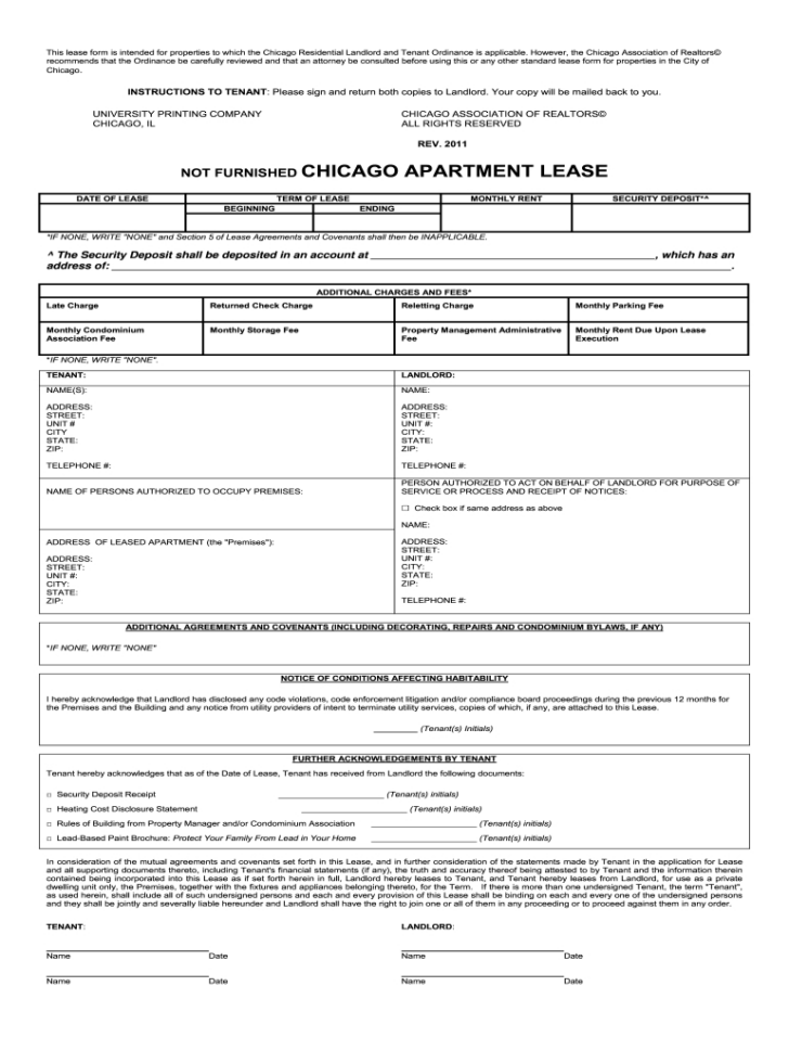 Free Printable Chicago Lease Agreement