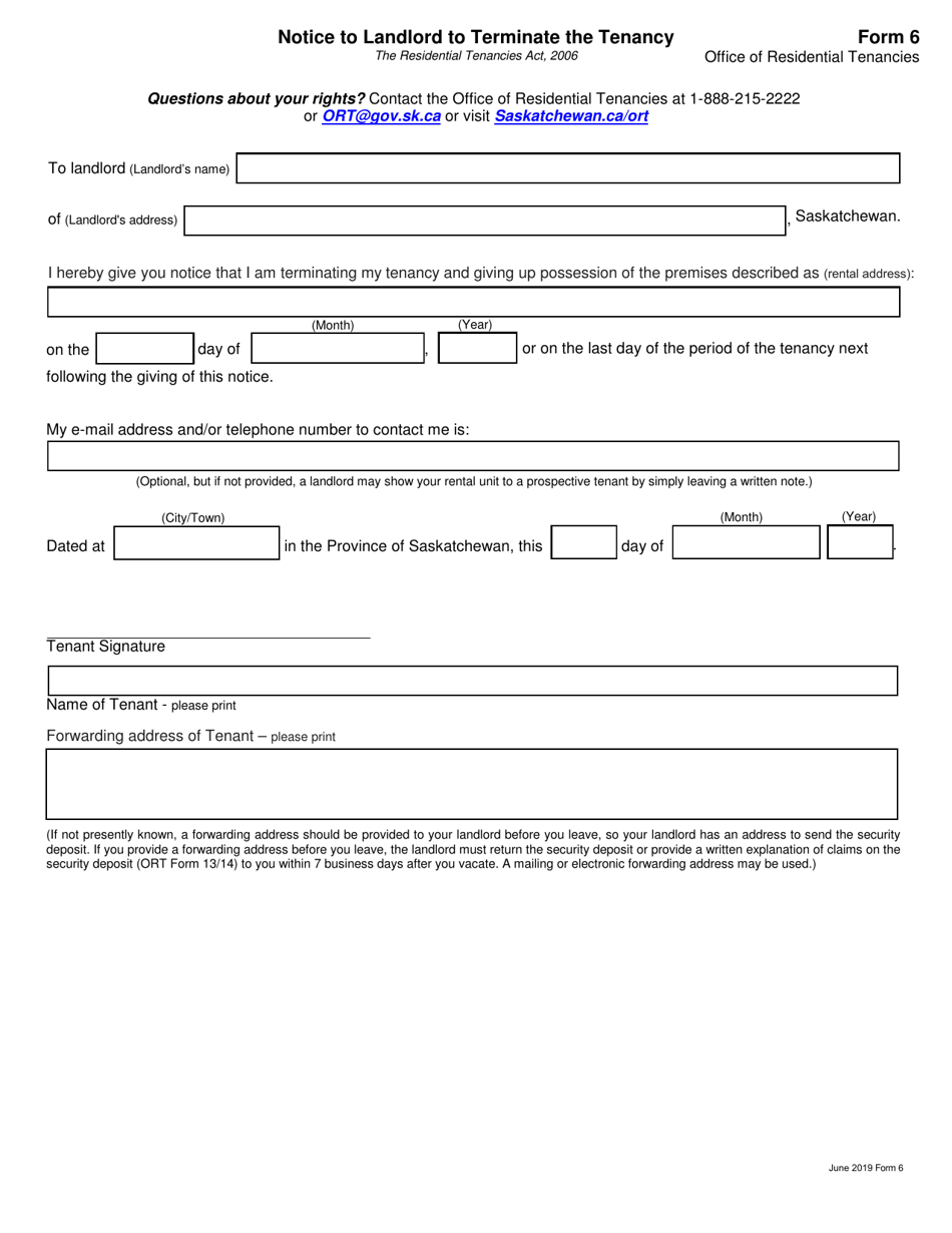Form 6 - Fill Out, Sign Online And Download Fillable Pdf in Free Printable Lease Agreement Saskatchewan