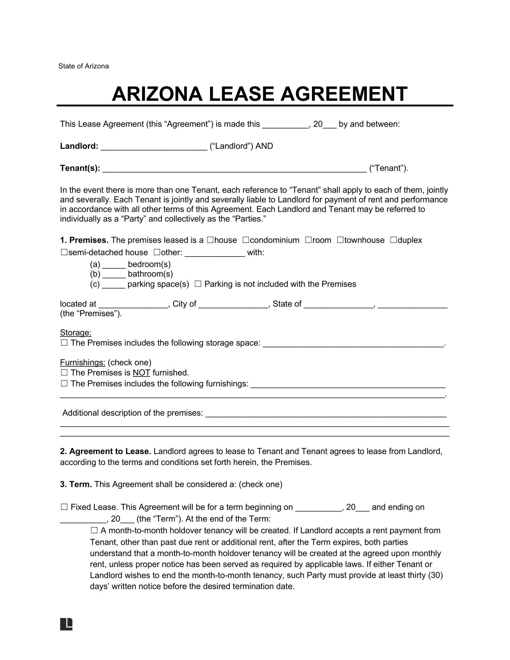 Free Arizona Lease Agreement Templates (6) | Pdf &amp;amp; Word regarding Free Printable Arizona Residential Lease Agreement