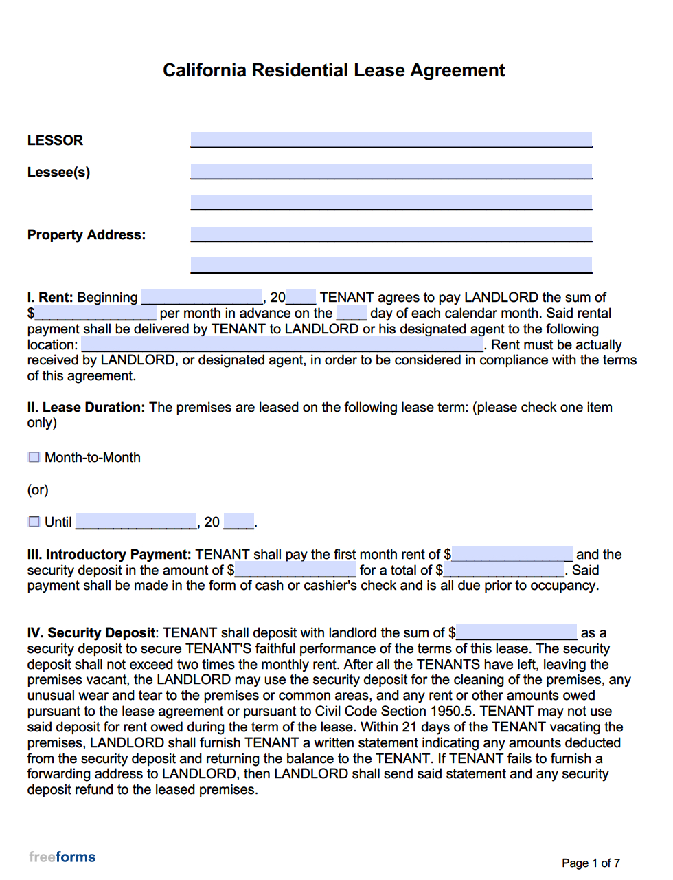 Free California Rental Lease Agreement Templates | Pdf | Word inside Ca Lease Rental Agreement Form Free Printable