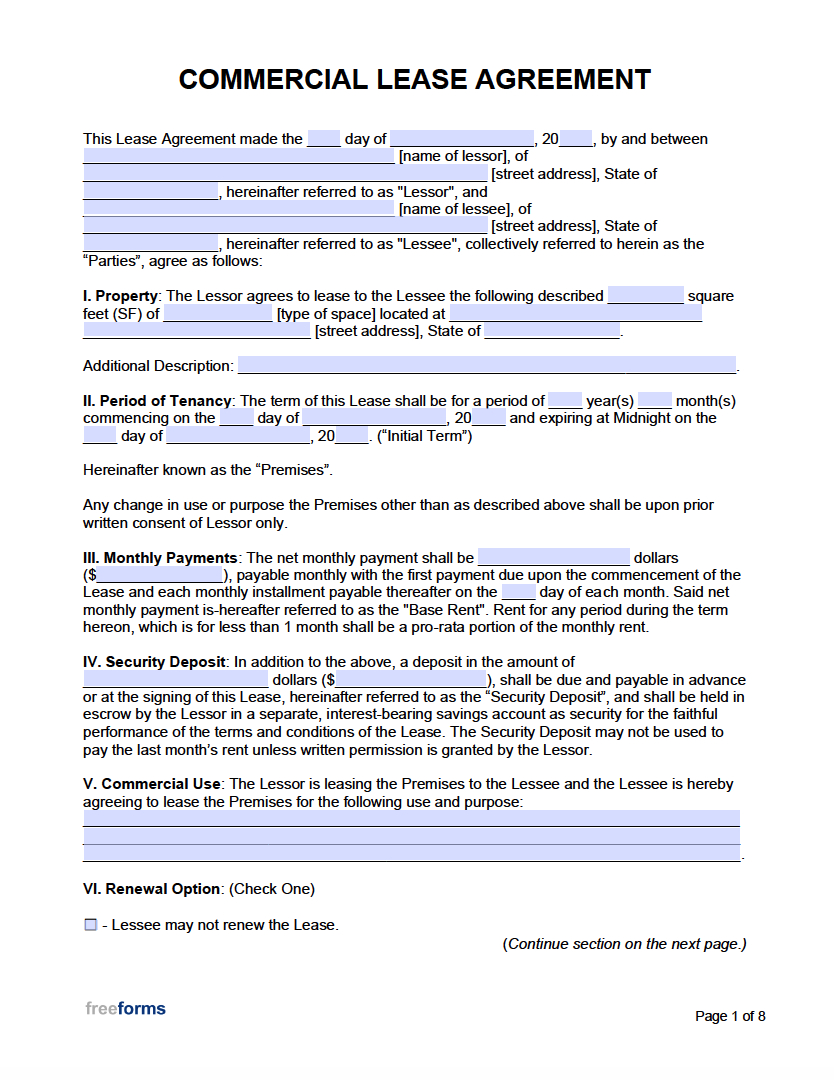 Free Commercial Rental Lease Agreement Templates | Pdf | Word inside Free Printable Office Lease Agreement