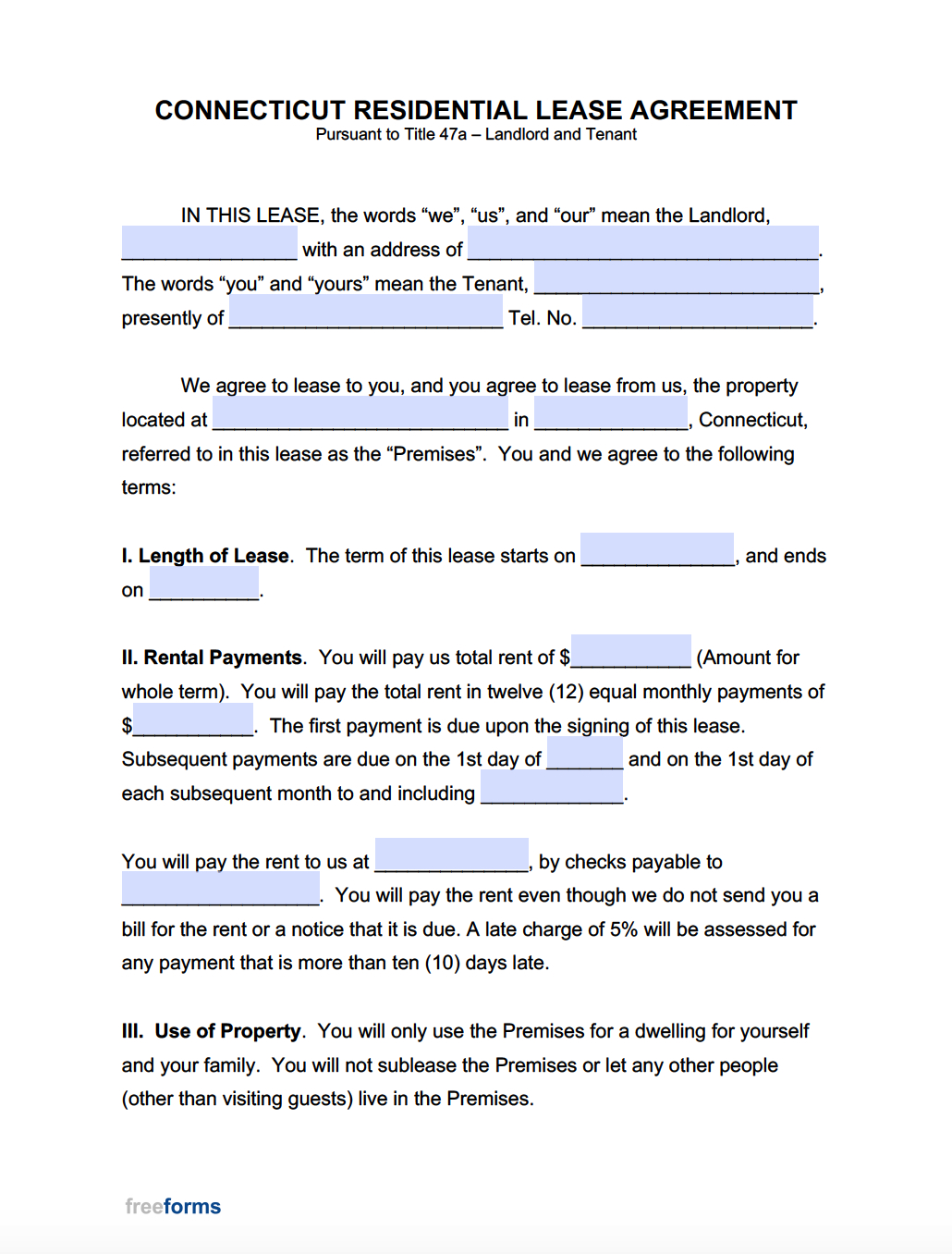 Free Connecticut Rental Lease Agreement Templates | Pdf | Word regarding Printable Lease Agreement Ct