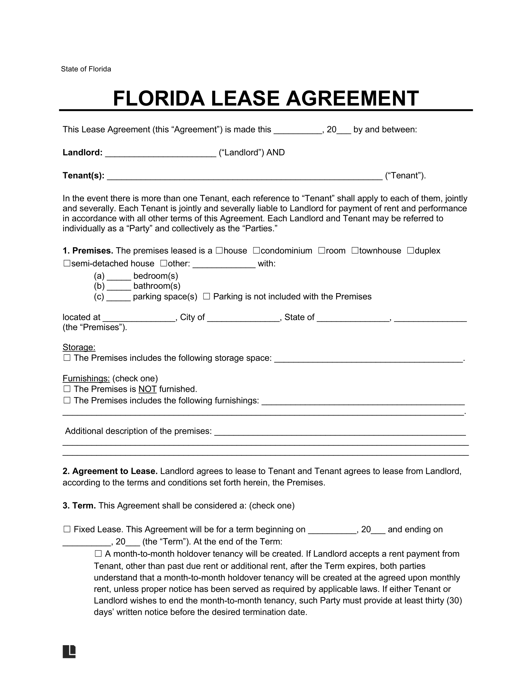 Free Florida Lease Agreement Templates (6) | Pdf &amp;amp; Word regarding Printable Florida Lease Agreement
