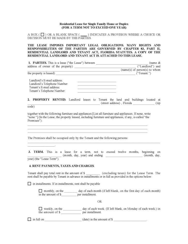 Printable Lease Agreement Florida Free
