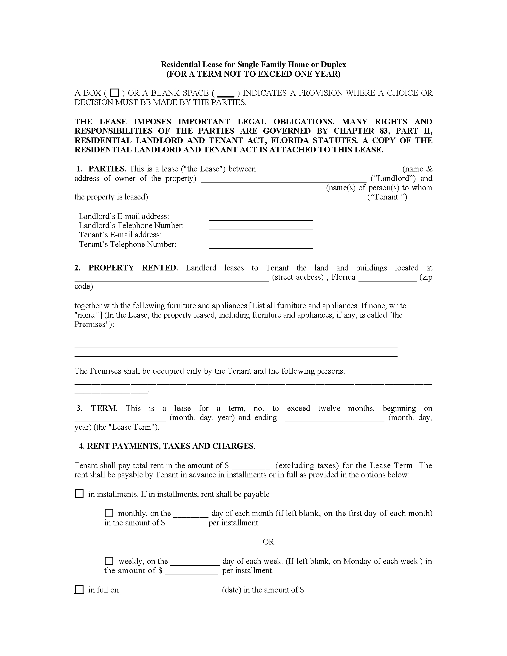 Free Florida Lease Agreement Templates (9) - Pdf | Word – Eforms with Printable Lease Agreement Florida Online