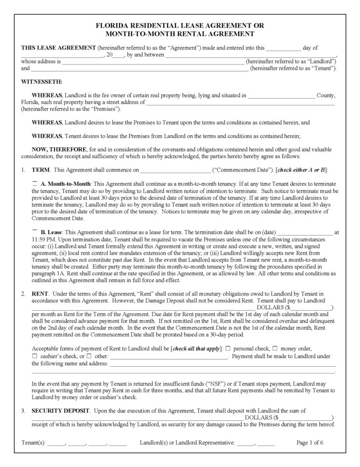 Printable Lease Agreement Florida Download
