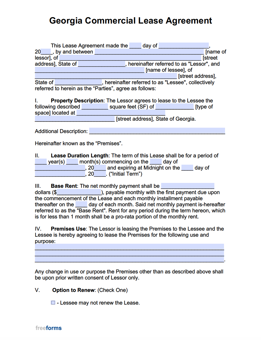 Free Georgia Commercial Lease Agreement Template | Pdf | Word pertaining to Printable Lease Agreement Georgia Commercial