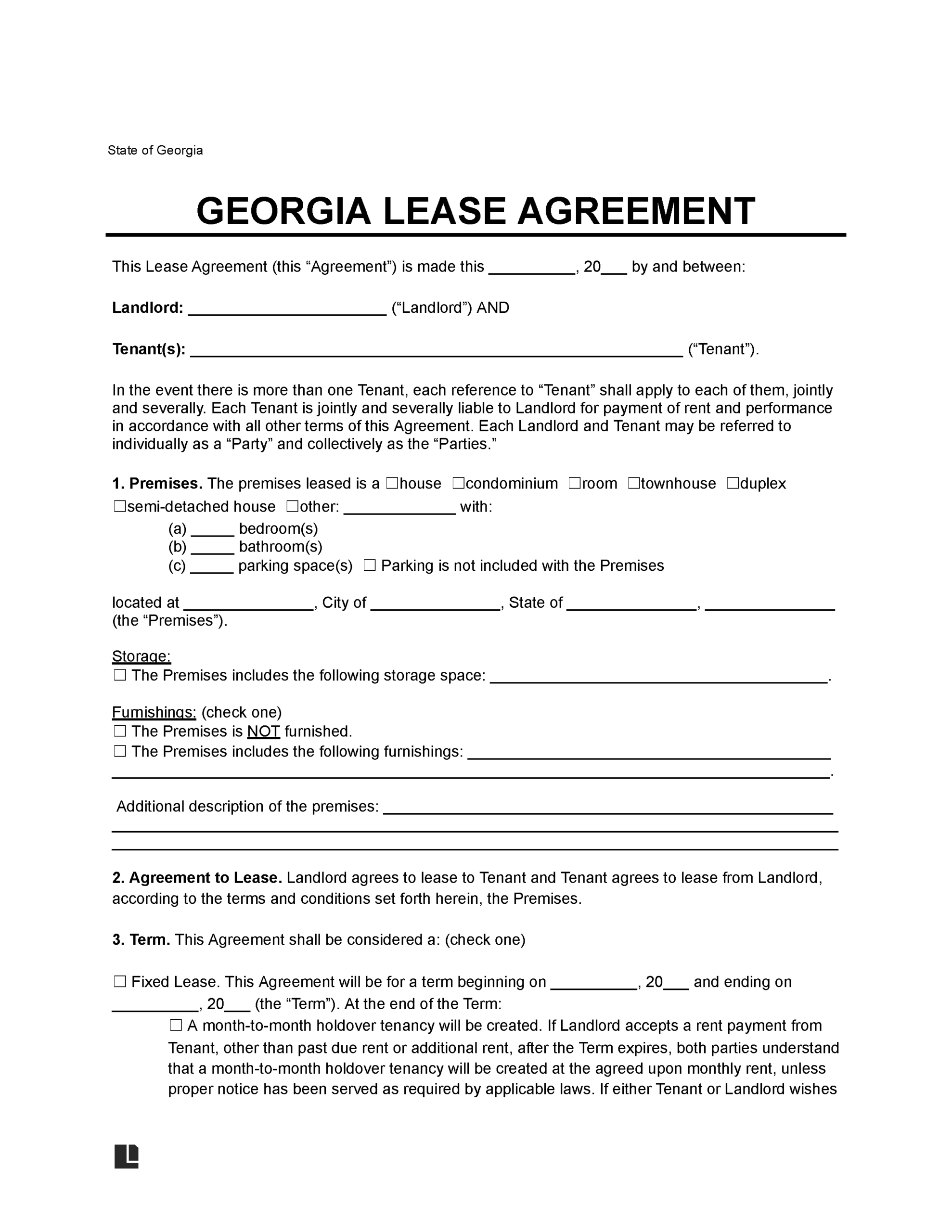 Free Georgia Lease Agreement Templates (6) | Pdf &amp;amp; Word with Free Printable Lease Agreement Ga Word