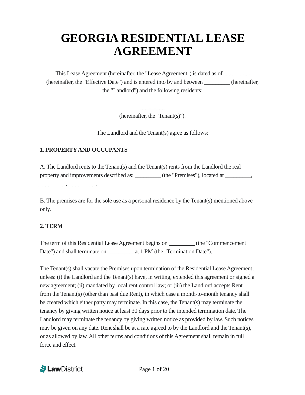 Free Georgia Rental Lease Agreement | Pdf &amp;amp; Word Template with regard to Printable Lease Agreement Georgia Residential