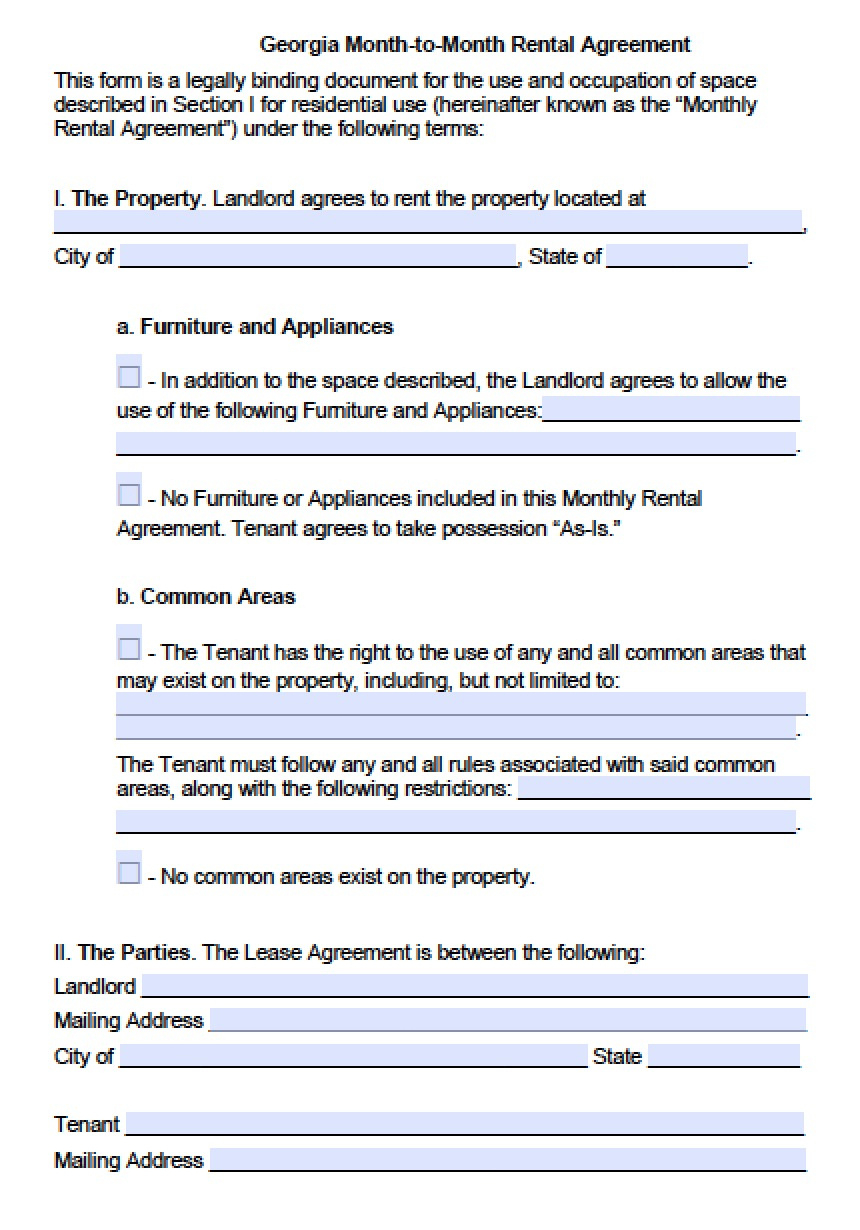 Free Georgia Rental Lease Agreement Templates | Pdf | Word inside Free Printable Ga Lease Agreement