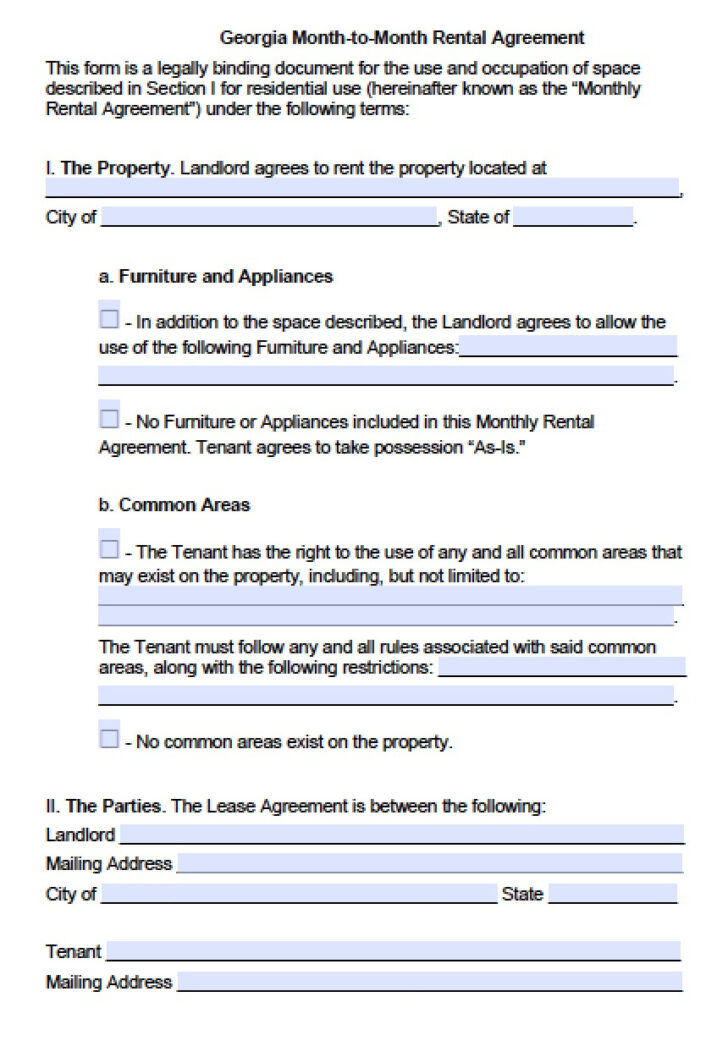 Free Printable Lease Agreement Georgia