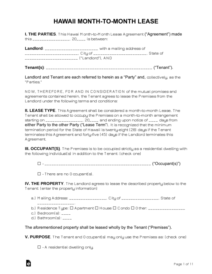 Free Printable Lease Agreement Month To Month