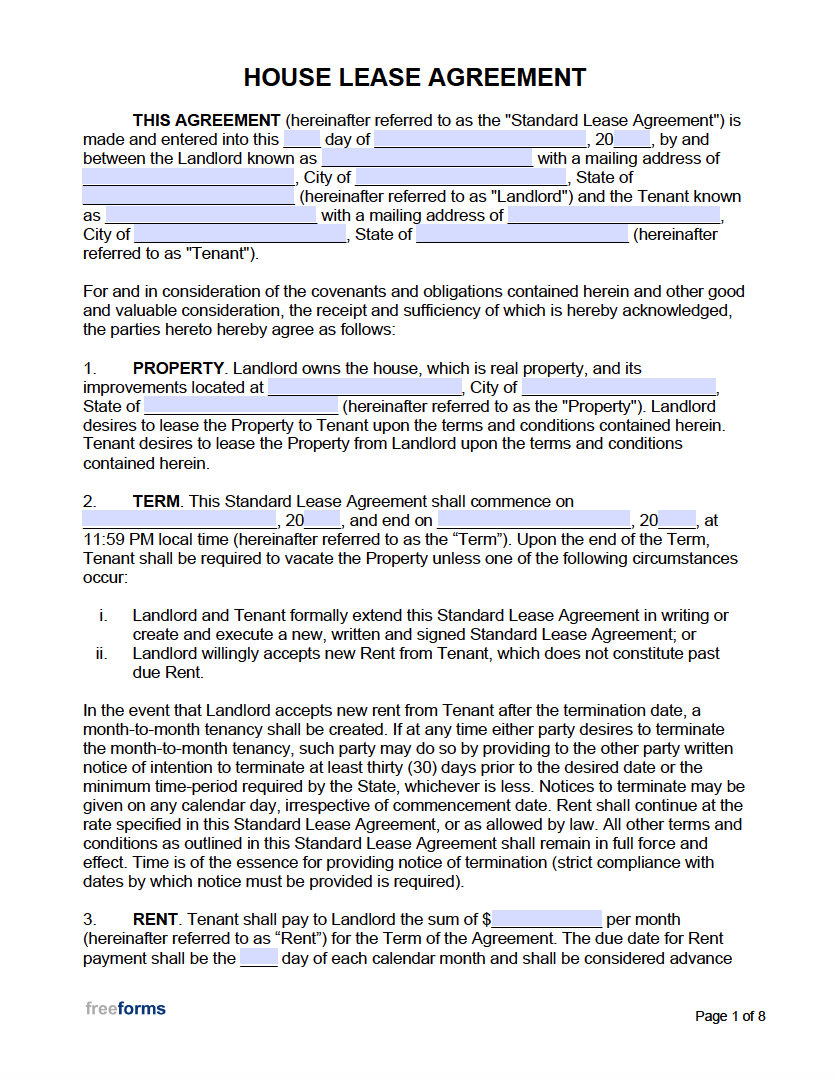 Free House Lease Agreement Template | Pdf | Word with regard to Printable Lease Agreement For House