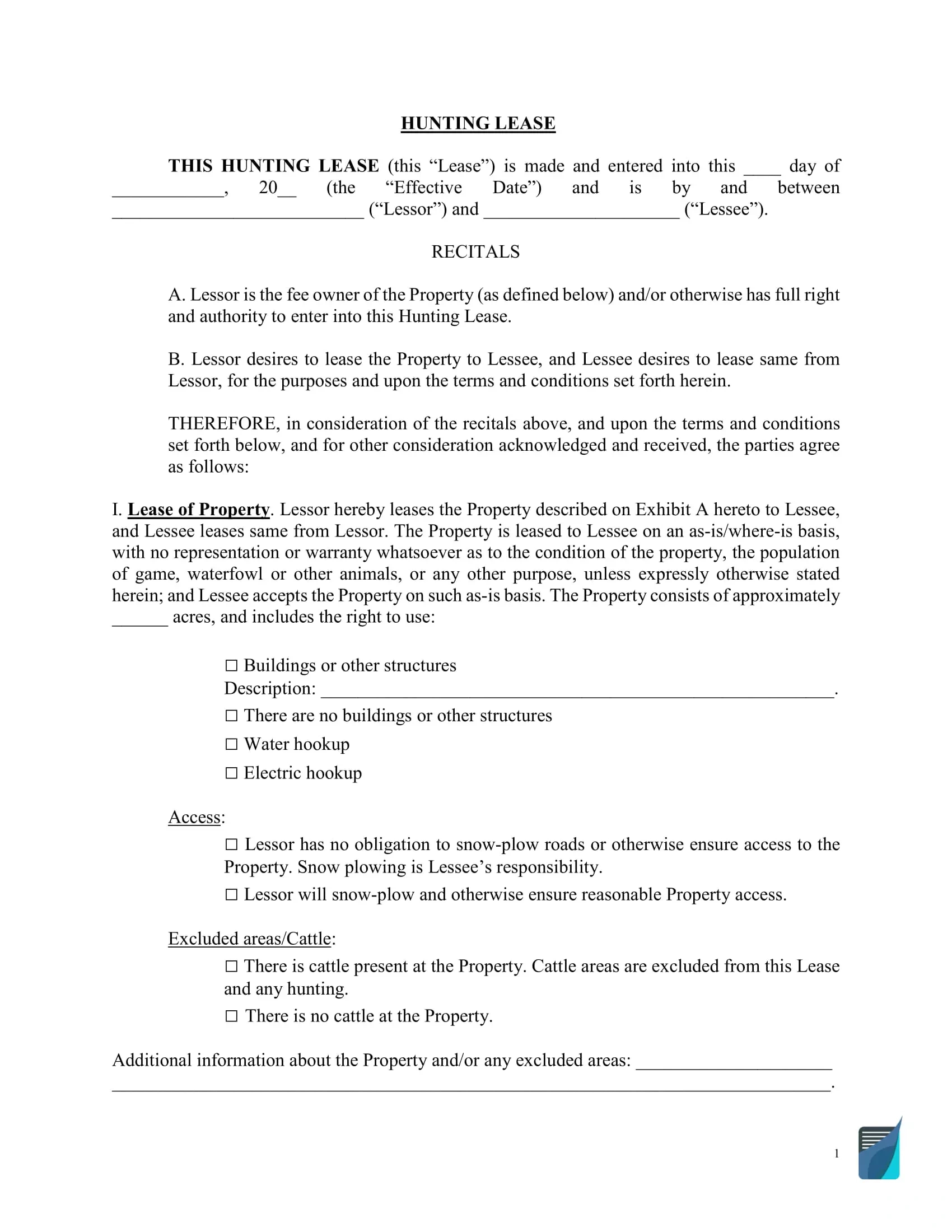Free Hunting Lease Agreement Templates | Formspal throughout Free Printable Hunting Lease Agreement Template