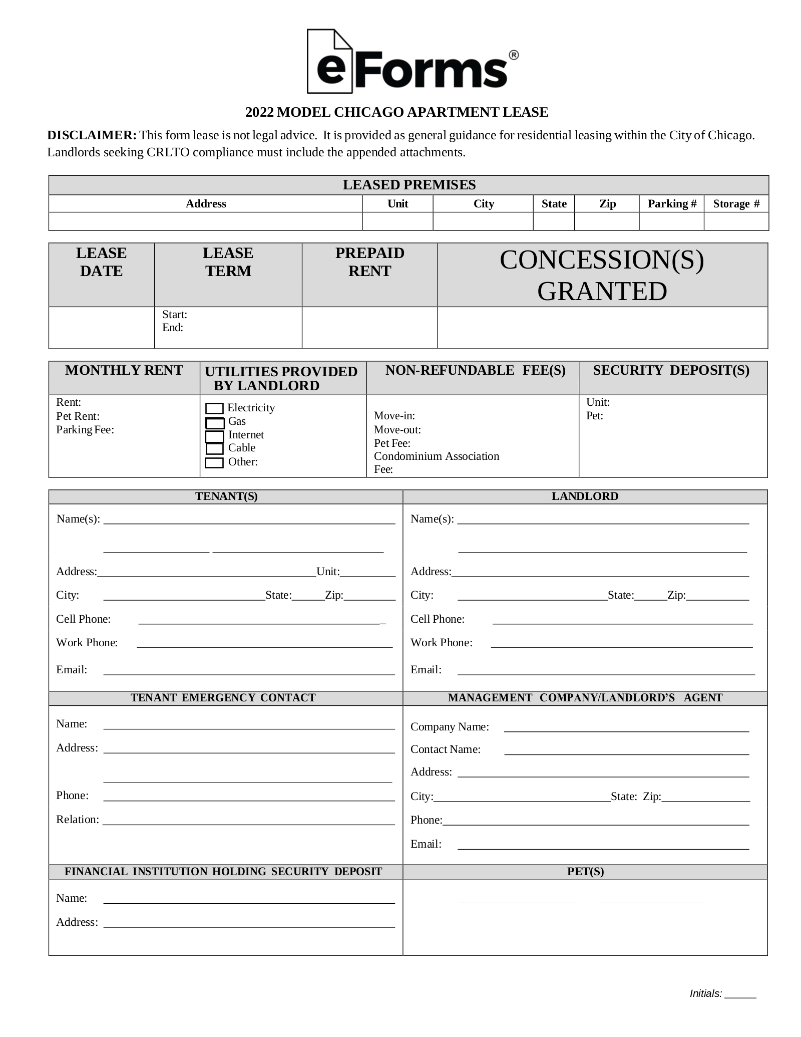 Free Illinois (Chicago Only) Residential Lease Agreement Template within Free Printable Chicago Lease Agreement