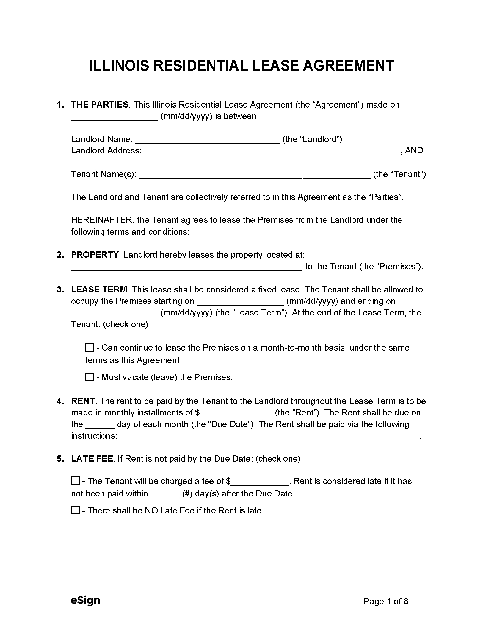 Free Illinois Rental Lease Agreement Templates (6) | Pdf within Printable Residential Lease Agreement Illinois