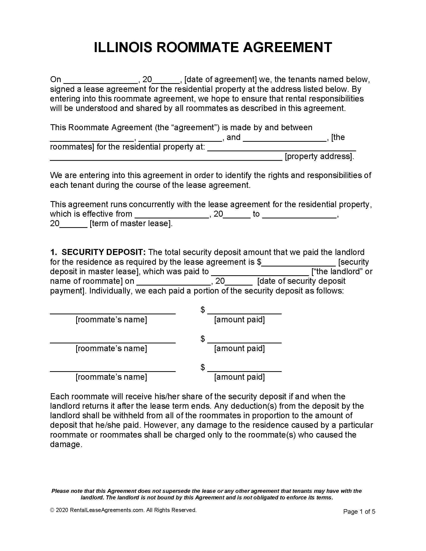 Free Illinois Rental Lease Agreements (6 Types) | Pdf - Ms Word inside Residential Printable Lease Agreement Illinois