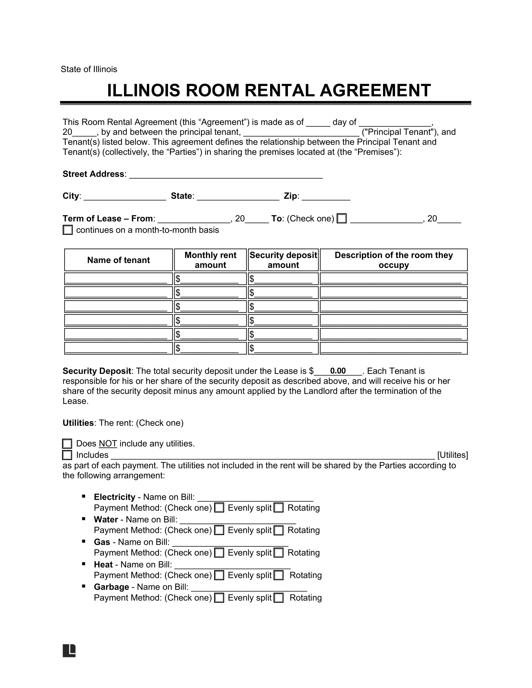 Free Illinois Room Rental Agreement Template | Pdf &amp;amp; Word in Printable Residential Lease Agreement Illinois