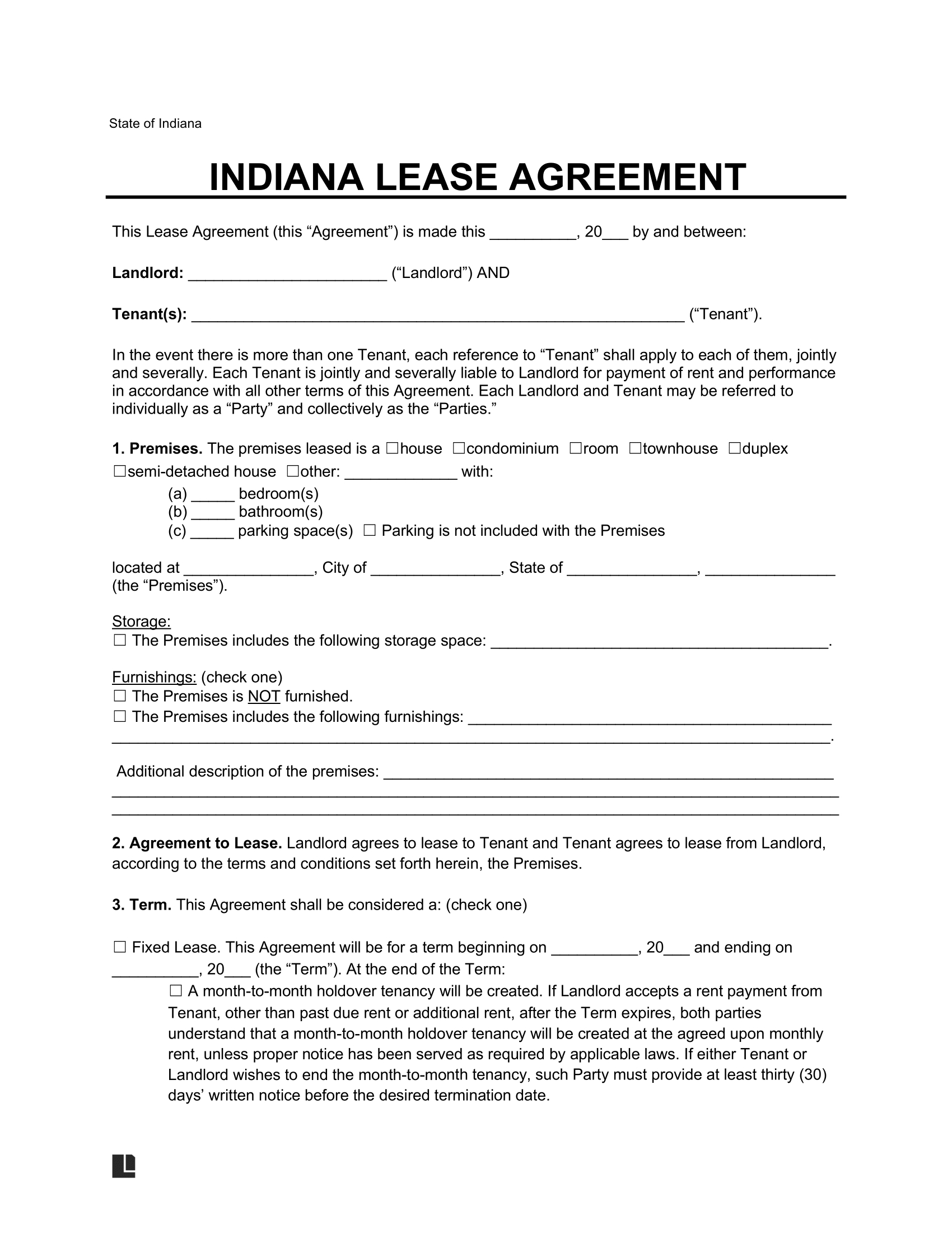 Free Indiana Lease Agreement Templates (6) | Pdf &amp;amp; Word intended for Free Printable Indiana Lease Agreement