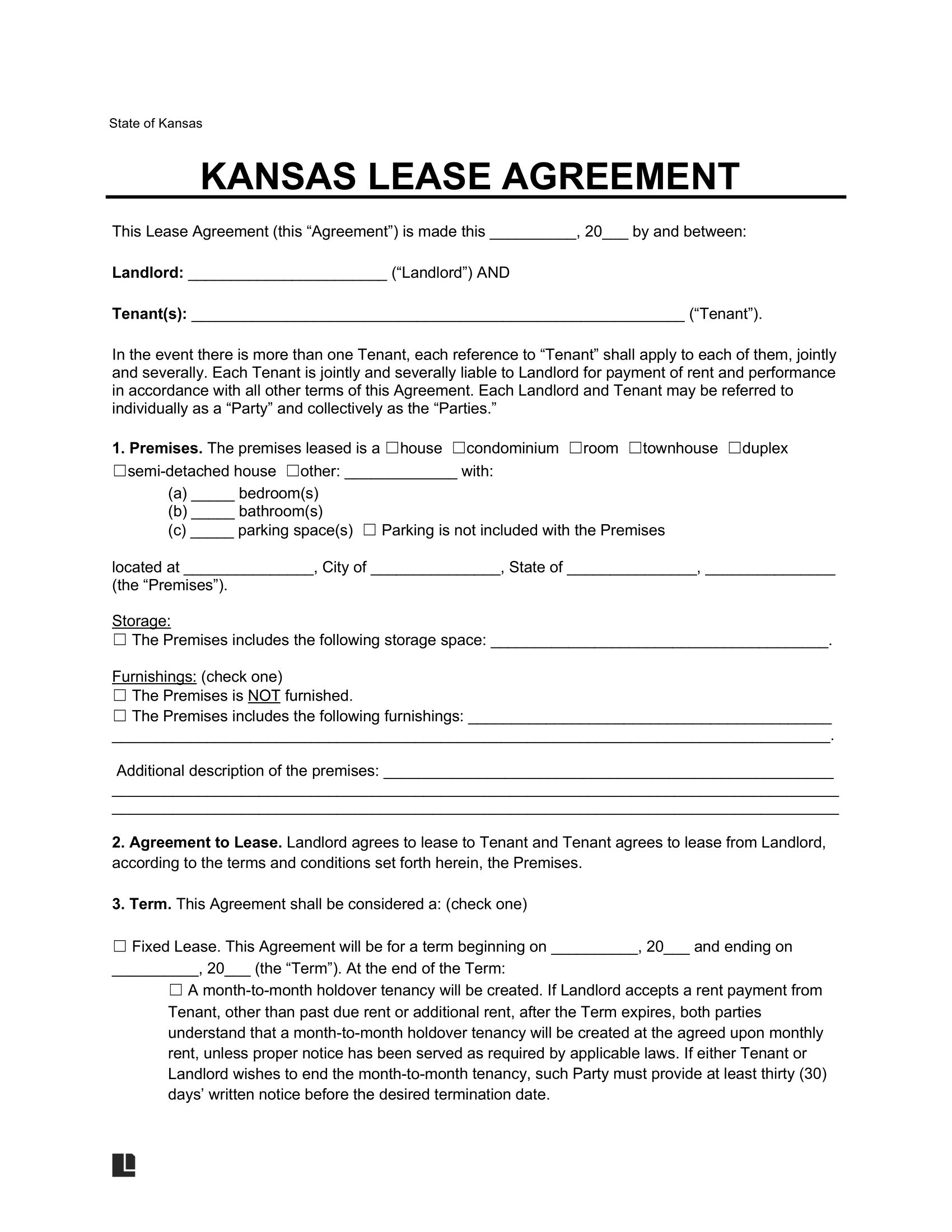 Free Kansas Lease Agreement Templates (6) | Pdf &amp;amp; Word intended for Kansas Rental Lease Agreement Free Printable